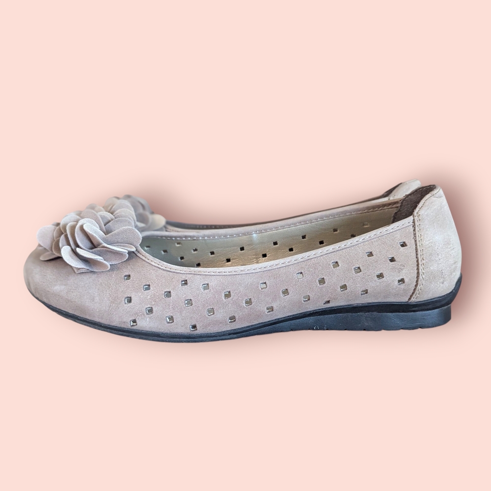 Rieker Blush Taupe Suede Floral Ballet Flat